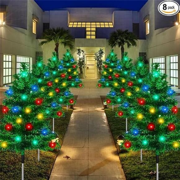 8-Pack Christmas Decor Solar Tree with 160 C6 Multi-Color 8 Lighting Modes - Picture 8 of 8